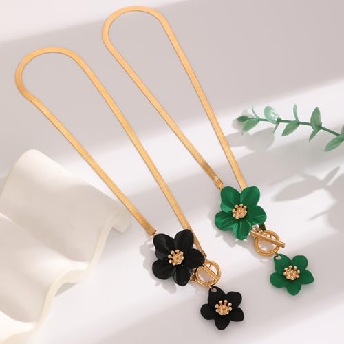 WCRAZYE Gold Flower Earrings Necklace Set for Women Boho Summer Daisy Floral Statement Earrings Brides Wedding Guest Dresses Jewelry - color: Green