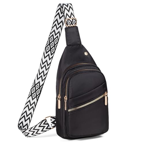 Xsecnua Crossbody Sling Bag Small Sling Backpack, Cross Body Bag Chest Bag for Women Men Travel Hiking Daypack - color: D-black