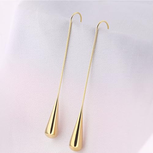 Long Gold Earrings Dangle Drop For Women Fashion Simple Teardrop Big Earrings - color: Gold