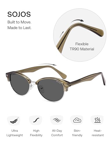 SOJOS Trendy Oval Polarized Sunglasses for Women Retro Cute Shades Sunnies SJ2687 - color: Green Frame Grey Lens