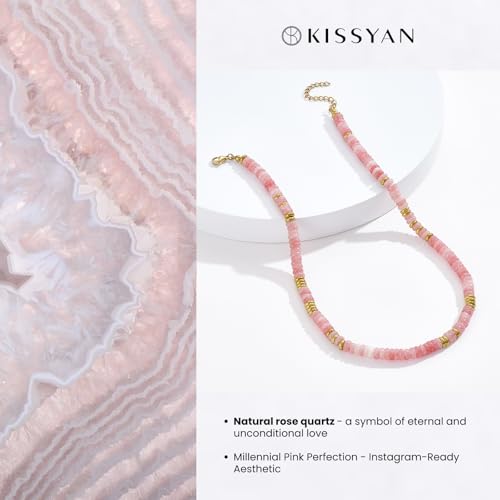 KissYan Boho Beaded Choker Necklace for Women, Gemstone Choker Natural Stone Freshwater Pearl Surfer Necklaces 14K Gold Plated Summer Beach Handmade Jewelry - color: M-Rose