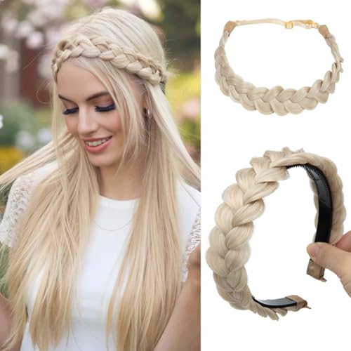 CJL HAIR 2PCs Braided Headbands Hair Piece for Women Synthetic Hair Hoops Head Bands Handmade Braid Hairband Accessories Elastic Stretch Headwrap Cream Blonde - color: 2PCS-Cream Blonde