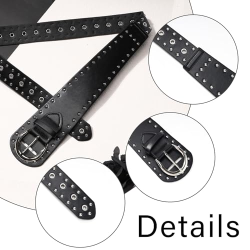 MILAKOO Vintage Punk Leather Waist Belt for Women 80s Goth Costume Cinch Belts Ladies Western Belt for Jean - color: B1: Black