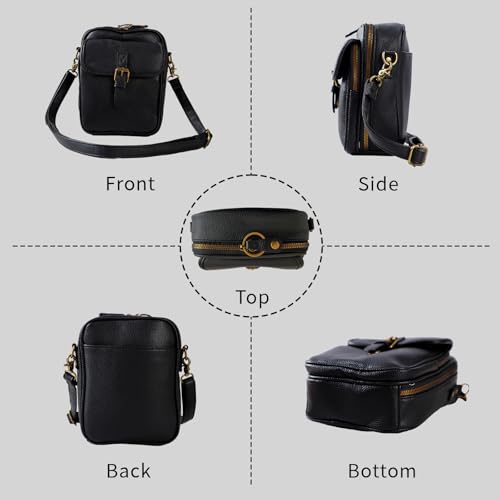 Leather Crossbody Bag for Women,Anti-Theft Messenger Bag with Large Capacity,Built-in Purse Card Slots Shoulder Sling Bag - color: Black