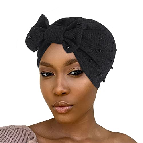 Bohend Stretchy Bowknot Turban Headband Elastic Cap Non Slip Bonnet Beanie Headwrap Hats for Women and Girls - color: Black