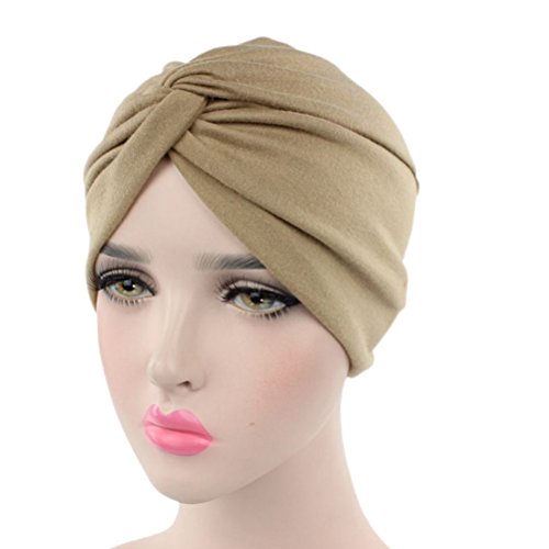 DECOU Solid Color Clean Plain Twist Pleasted Hair Turban Cap - color: Tan