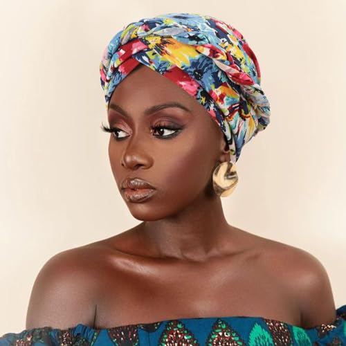 DRESHOW Turban Pre-Tied Twisted Hat Thread African Head Wraps for Black Women Chemo Cancer Cap Braid Hair Cover - color: 1 Pack Twisted Braid: Floral a