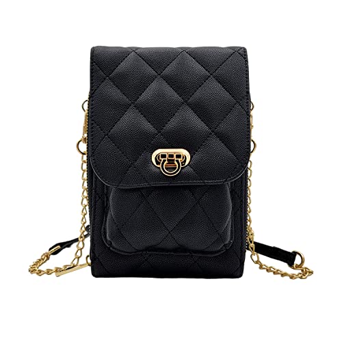 Phone Crossbody Bags for Women Small Vegan Leather Mini Shoulder Wallet Card Quilted Purse - color: D - Black