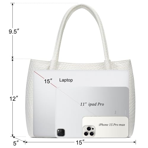 KKXIU Tote Bag for Women Vegan Leather Shoulder Purse Large Capacity Travel Bag - color: White02