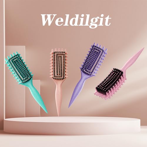 Curly Hair Brush, Curl Defining Brush with Soft Boar Bristles Detangling Tangled Glides, Wide-Teeth Design Effortlessly Shaping & Defining Curls, Curling Definer for Wet & Dry Hair (Beige) - color: Beige