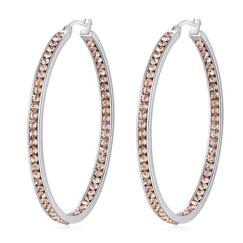 CiNily Mult-colors Crystal Stainless Steel Hoop Earring for Women Hypoallergenic Jewelry for Sensitive Ears Large Big Hoop Earrings 2" - color: Champagne