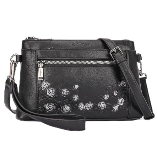 MEITRUE Wristlet Wallet Small Crossbody Bags for Women Clutch Purse Leather Phone Purse with Adjustable & Detachable Strap - color: B2-black