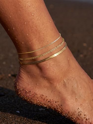 14K Gold/Silver Plated Ankle Bracelets for Women Anklet Set Waterproof Tarnish Resistant Adjustable Dainty Layered Lightweight Hypoallergenic Vacation Beach Pool Party Summer Jewelry Gift - style: Style2