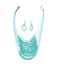 Bohemian Colorful Beaded Earrings Necklace Geometric Teardrop Dangle Earrings Multi-layered Stackable Choker Necklaces Boho Seed Bead Chain Statement Beach Party Accessories - color: Lake Blue