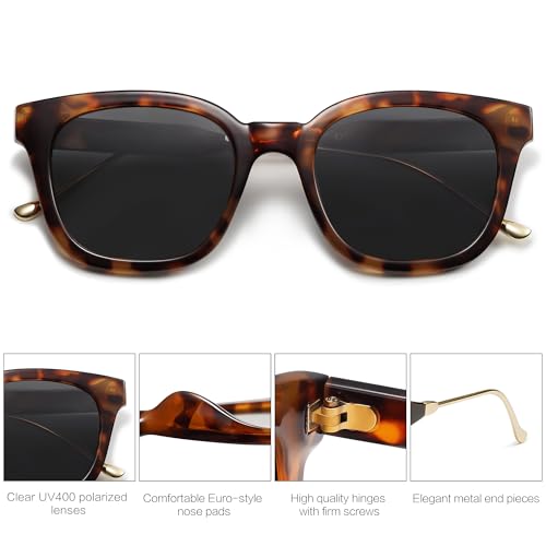 SOJOS Classic Square Polarized Sunglasses Womens Mens Retro Trendy UV400 Sunnies SJ2050 - color: Dark Brown Tortoise/Grey