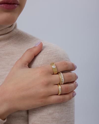 PAVOI 14K Gold Plated Stackable Rings for Women - Dainty Stackable Gold Ring Set of Four with Cubic Zirconia Multi-Bands - Trendy Fashion Jewelry - color: Yellow Gold
