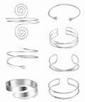 7Pcs Upper Arm Cuff for Women Gold Silver Open Arm Cuff Bracelets Adjustable Armlet Armband Minimalist Coil Swirl Arm Cuff Bracelet Jewelry - style: Silver-A