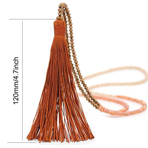 Long Tassel Necklace Handmade Turquoise Pearl Crystal Beads Necklace for Women Fashion Jewelry - color: B: Coffe