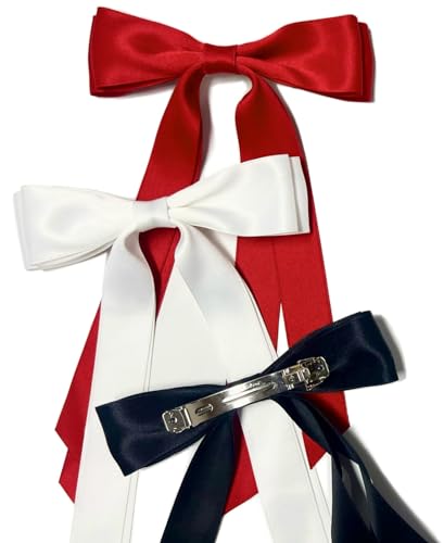 Cute Hair Accessories: Bow Clips, Ribbon Barrettes with Tassels, and Hair Bows for Women in Black and Red - color: Black & Red