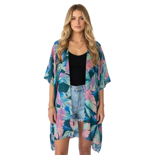 Kimonos for Women Casual Swimsuit Coverup Lightweight Boho Kimono Cardigans for Summer - color: Rz-leaf's Journey