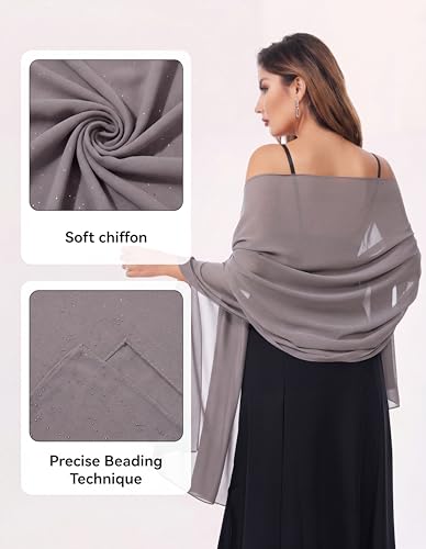 Shawls and Wraps for Evening Dresses Sheer Chiffon Women Elegant Soft Silky Sparkly Wedding Bridal Scarf - color: Drak Grey B