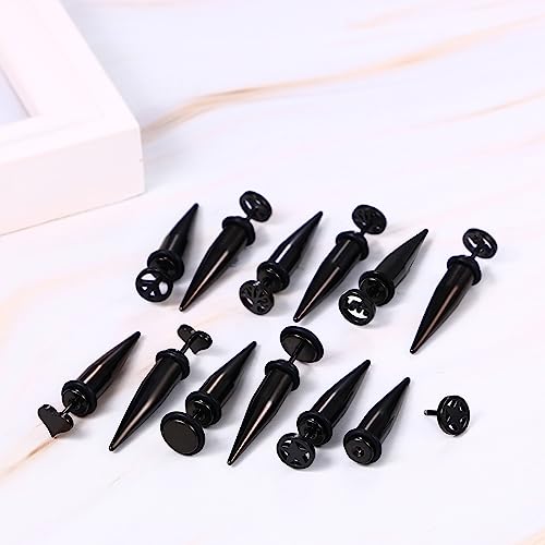 Aroncent 12PCS Stainless Steel Fake Tapers Mens Earrings Illusion Tunnel Cheater Piercing Jewelry Set for Men Women - color: A6