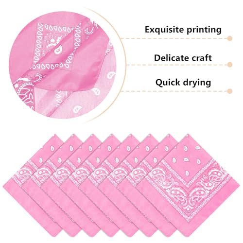 Morcheiong 8/16 Pcs Bandanas Paisley Bandana Head Scarf Headband Handkerchiefs for Men Women Boy Girls - color: Pink