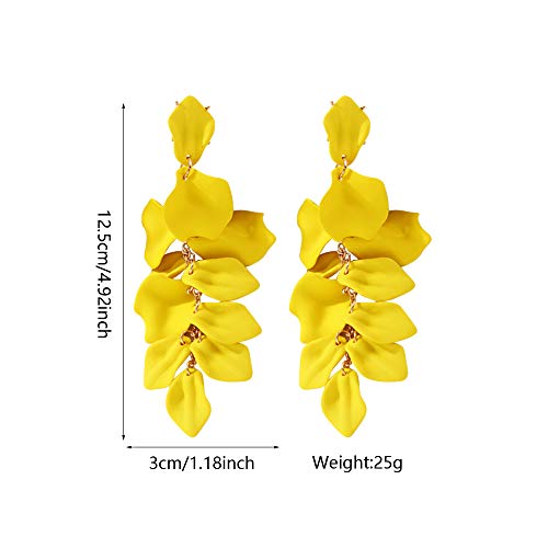 Long Acrylic Rose Petal Earrings Dangle Exaggerated Flower Earrings Drop Statement Floral Tassel Earrings for Women - color: Long Acrylic Rose Petal Earrings-Yellow