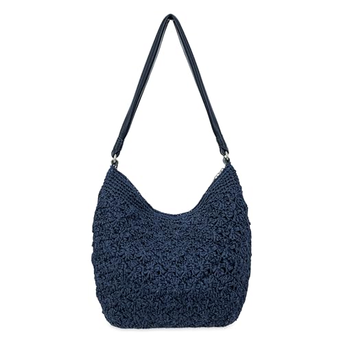 The Sak Sequoia Hobo Bag - Hand Crochet Large Women's Purse for Everyday & Travel - Durable Handbag & Tote With Zipper Pocket - color: Denim Primrose Straw