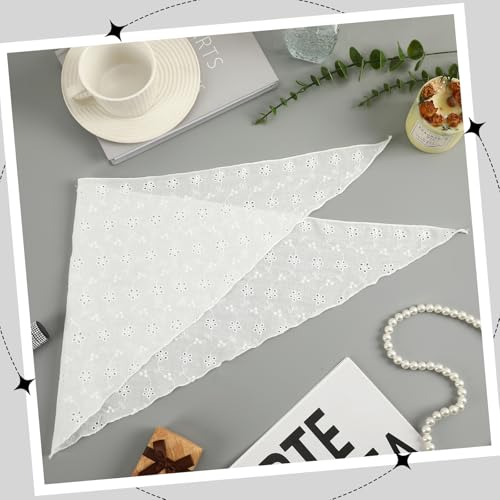 2 Pieces Head Bandana, Lace Head Scarf White Headband for Women Vintage Adjustable Kerchief Parties Dances Ballets