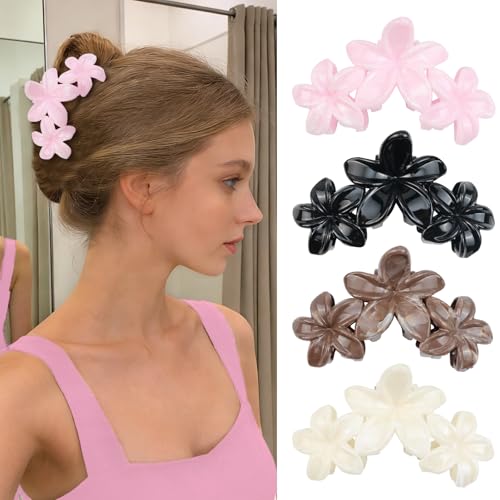 4Pcs Cute Hawaiian Flower Claw Hair Clips for Women Pink Black Large Claw Clips for Thick Thin Hair Strong Hold Beach Hair Accessories for Women and Girls - color: 07-Colorful