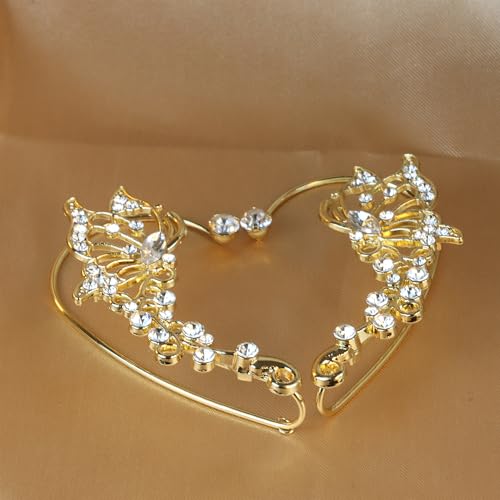 2Pcs Rhinestone Butterfly Earrings Ear Cuffs Non-Pierced Fake Earrings Butterfly Climber Wrap Around Earring Dainty Adjustable Ear Clip Jewelry for Women - color: Style4-gold
