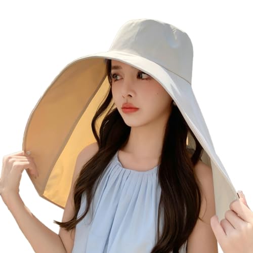 Sun Hats for Women Sun Protection Wide Brim Shawl with Neck Flap Hiking Visor Hat Outdoor Summer Beach - color: Beige Khaki