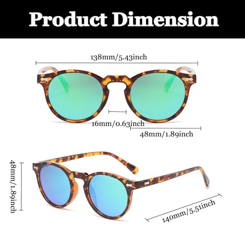LJCZKA Round Polarized Sunglasses for Men Women Retro Small Face Sunglasses Polarized Vintage Sun Glasses UV400 Protection - color: Leopard Green(mirrored)