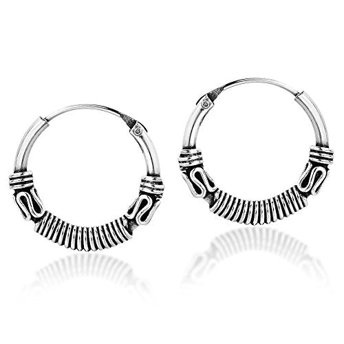 AeraVida Unique Bali Chic Tribal Coil and Ball Sterling Silver Hoop Earrings | Artistic Boho-Inspired Lightweight Jewelry for Women - style: Style5