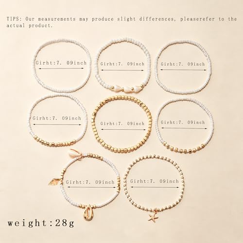 Beach shell sea star sea bead anklet set for Women, adjustable gold-plated Bohemian shell bracelet for ankle Fashion Layered anklet - color: Shell 8Pcs