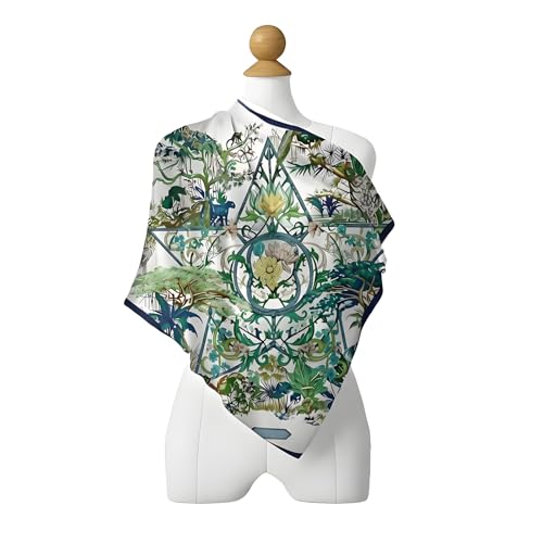 Premium Floral Scarf for Women 35x35 Square Silk Feel-Lightweight Scarves Headscarf Bandanas Wrapping Handbag - color: Tropicaljungle Tiger Elephant Star Print Scarf