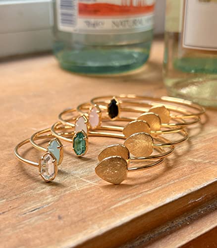 OZEL – Women’s Gold Cuff Bracelets – 18K Gold Plated Textured Bangles with Multi-Color Crystal & Rhinestone Accents – Layered Stacking Jewelry - color: Pink Opal