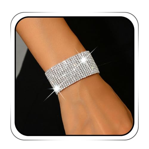 ACEDRE Rhinestone Bracelet Silver Bling Diamond Rows Chain Bracelets Jewelry for Women