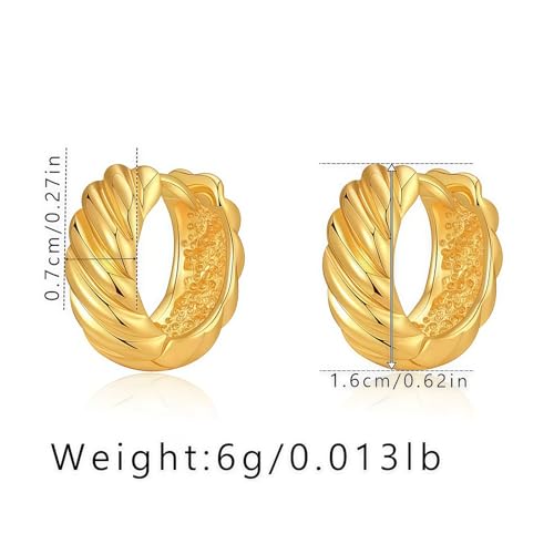 Small Chunky Huggie Hoop Earrings for Women - 18K Gold Plated Boho Ethnic, Hypoallergenic Dainty Vintage Gifts for Women - color: Twisted Rope