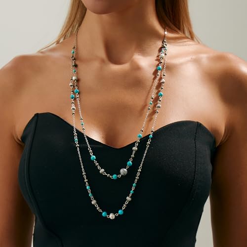 Long Necklaces for Women Pearl Necklaces for Women Long Chain Necklace Dainty Layered Pearl Necklace Statement Sweater Strand Chain Jewelry - color: Silver pearl