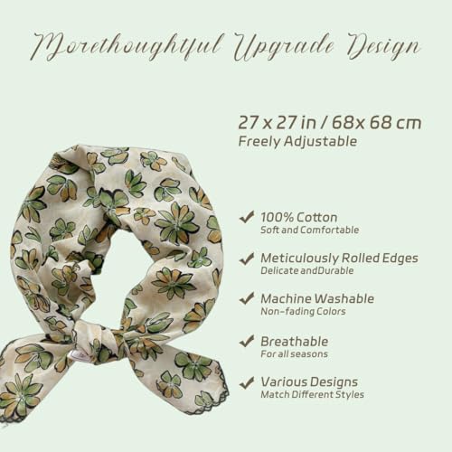 Cotton Bandana,Large Bandanas for Women,Head Coverings for Women,Head Scarf Handkerchief, Square Headband 27" x 27" - color: 27-14-petal-green