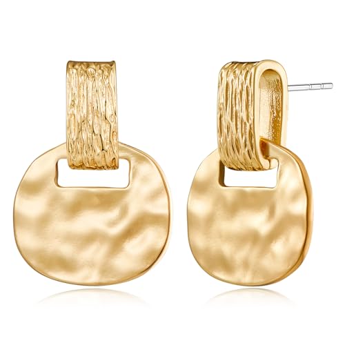 MUYAN Gold and Silver Boho Hammered Dangling Earrings for Women Modern Statement Finish Dangle Drop Earrings Jewelry - color: A Hammered