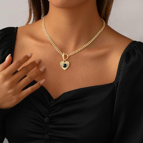 Heart Necklace for Women Dainty 14K Gold/Silver Plated Love Charm Pendant Choker Adjustable Chain Meaningful Cute Jewelry Gift for Her Wife Best Friend Couple - style: Toggle Heart-GD