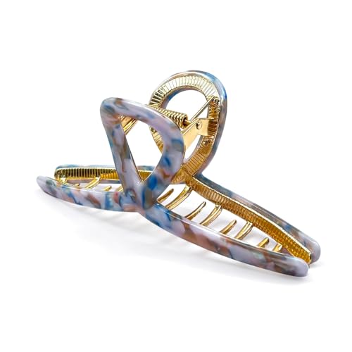 MEDOCA Large Metal Hair Clips - Claw Clip for Thick Long Hair – Women's Strong Spring Non-Slip Claw Clip Elegant Acetate Hair Accessory - color: Blue and white