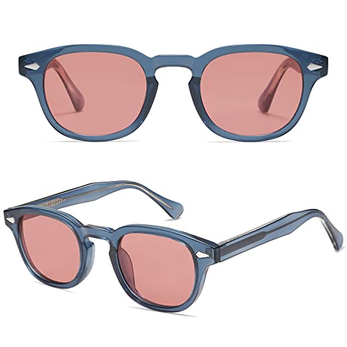 SOJOS Retro Small Round Sunglasses for Men Women Trendy Circle Style UV400 Lenses Unisex Sun Glasses SJ2251 - color: Navy Blue/Light Red