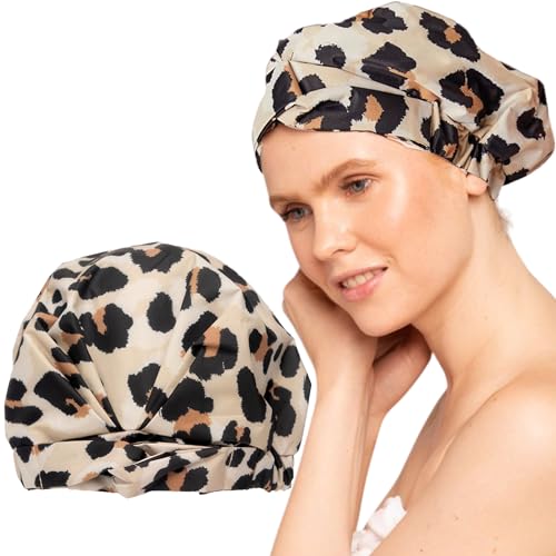 Kitsch Luxury Shower Caps for Women Reusable Waterproof - Large Shower Cap for Women, Non-slip, Quick-dry Hair Cap for Long and Short Hair, Comfortable and Stylish Design - Leopard - color: Leopard