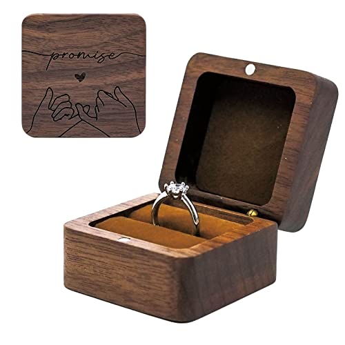 Engraved Flip Wooden Ring Box - Rustic Square Jewelry Storage Box - Vintage Ring Box for Wedding Ceremony, Engagement (Brown) - color: Flip lid - 1 slot - Brown