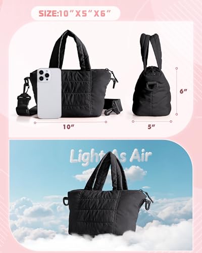 Smasrob Mini Puffer Crossbody Bag for Women with RFID Blocking Pocket, Small Quilted Crossbody Purse with Handles - color: Black