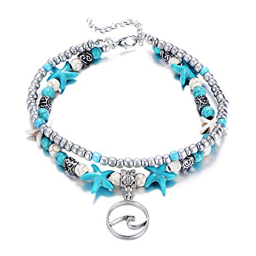 Fesciory Puka Shell Anklet for Women Summer Natural Cowrie Adjustable Ankle Bracelet, Handmade Boho Hawaiian Beach Seashell Jewelry - color: D:Wave